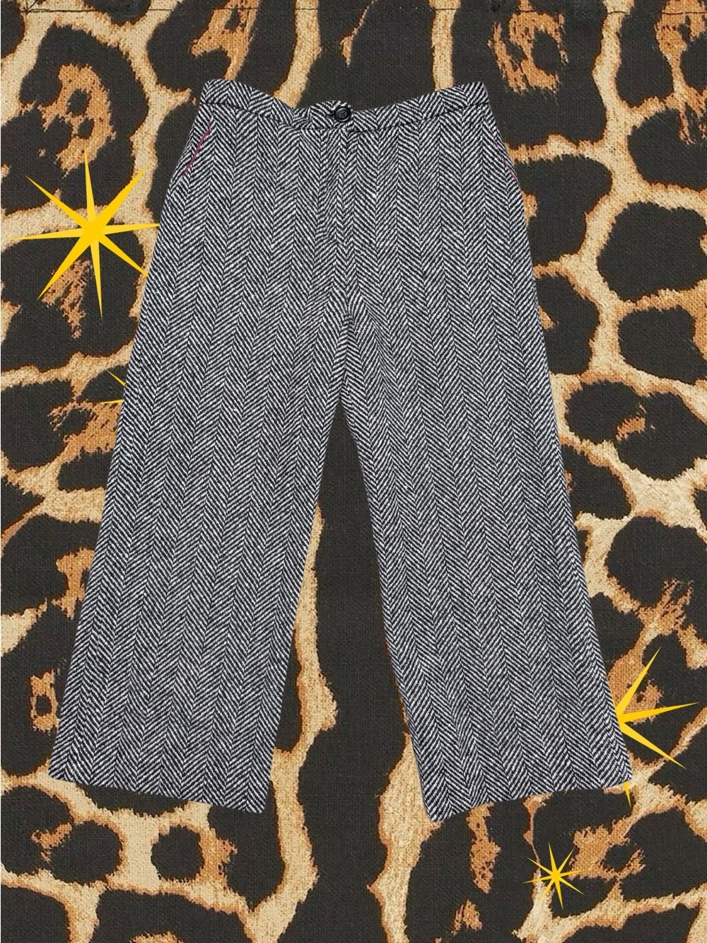 ALEXA CHUNG | Herringbone Wide-Leg Trousers Cropped | Black & White | Size 12